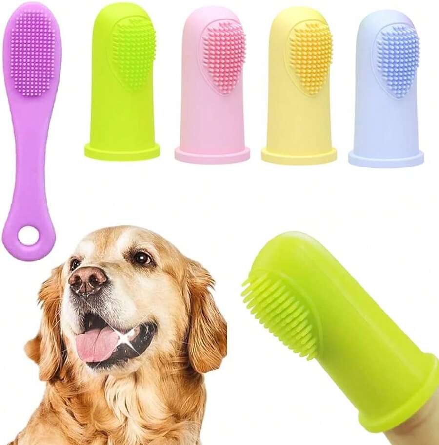 Dog Toothbrush Finger Toothbrush Set (4 Pack, With Dog Eye Tears Black Chin Cleaning) , Silicone Toothbrush,Soft Bristles, Easy To Clean Teeth, Suitable Dogs, Cats And Pets To Use - 1 - View 1