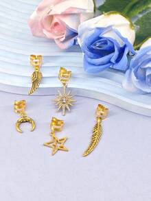 45pcs Shiny Sun & Feather Decorated Diamond Embellished Hair Scrunchies - Sparkling Adjustable Alloy Hair Clips, Bohemian Style Hair Accessories For Men & Women,Summer,Holiday,Travel - Gold - View 3