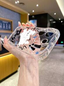 1pc Minimalist Escaping Dog Pattern Cream Marble Texture Thick Anti-Fall Precise Hole Lens Protection Phone Case, Compatible With Iphone 17/17 Pro/17 Pro Max/17 Air/16/11/16 Pro/16 Plus/16 Pro Max/16e/15 Pro Max/13/14/12/11/7G/8P, Galaxy S26/S25/S25 Plus/S25 Ultra/A05/A05S/A06/A07/A16/A17/A23, Fashionable Choice For Users - Clear - View 3