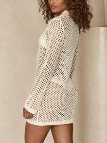 Women's Summer Casual Beach Cover-Up Semi-Transparent Suitable For Summer Seaside Casual Vacation Clothing - 白色 - 查看 4