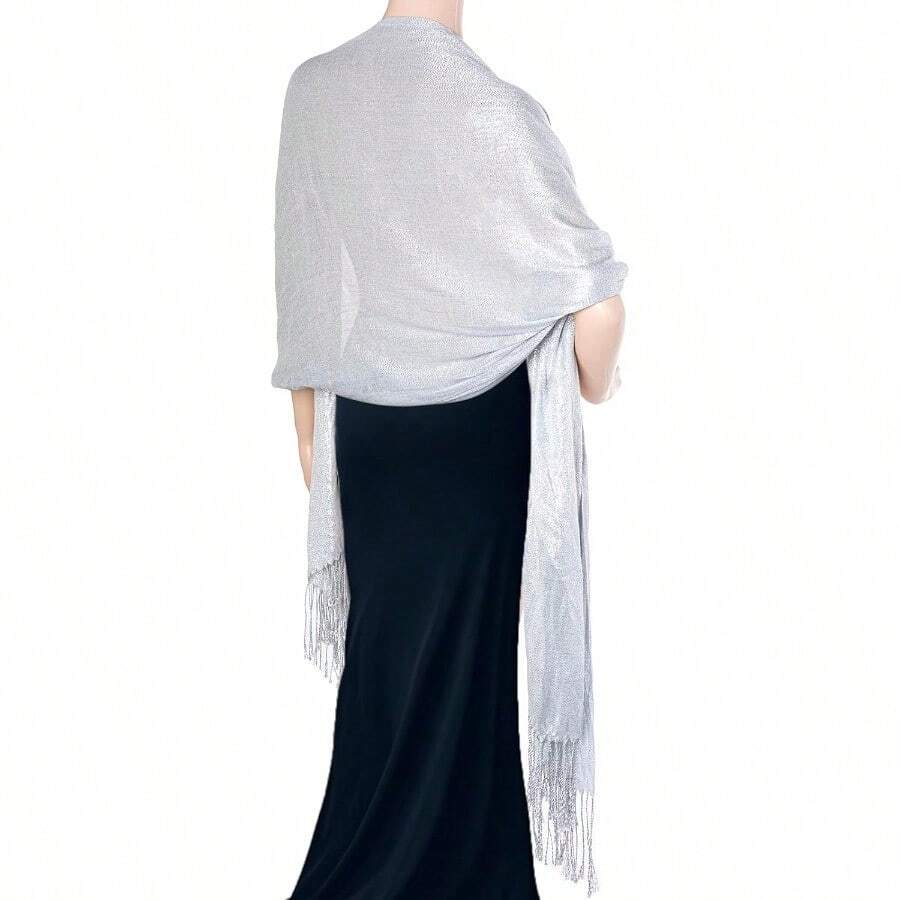 Women's Pashmina Shawls Wraps Scarf For Evening Dresses Bridal Bridesmaid Wedding Winter Large Warm Soft Silky Scarves - 銀色 - 查看 1