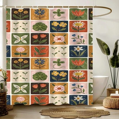 1pc Spring Artistic Shower Curtain, Colorful Geometric Modern Style Bathroom Decor, Painting-Like Design, Unique Home Gift