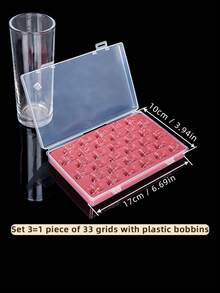 1pc Transparent Box With Red Sponge Card Pad Bobbin Storage Box Or Box And Bobbin Set, Multifunctional Bobbin Winder Box For Home Sewing Machine, Sewing Accessories, Empty Box, Plastic Bobbin And Metal Bobbin 3 Styles Available, 33-Slot And 66-Slot 2 Sizes - A - View 14