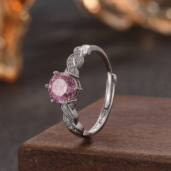 1pc High-Quality Pink Octagonal Millennium Rose Cut Aquamarine Zirconia Ring, Embedded With Elegant Vibe, Suitable As Valentine's Day, Mother's Day Gift For Family, Friends And Couples