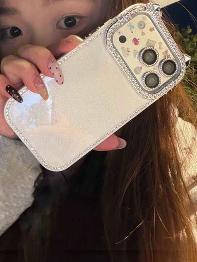 Luxury Bling Glitter Rhinestone Cat Ears Camera Lens Frame Epoxy Phone Case Compatible With IPhone 17 Pro Max 17 Pro 17 16 Pro Max 16 Pro 16 15 Pro Max 15 Pro Max 15 Pro 15 14 Pro Max 14 Pro 14 13 Pro Max 13 Pro 13 Cute Pink Sparkling Glitter Sequins Shockproof Back Cover ﻿