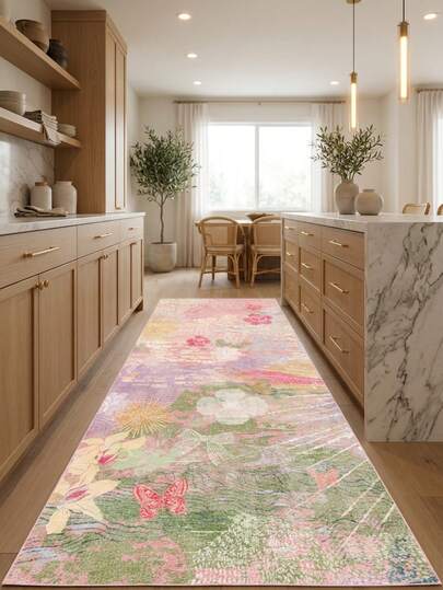 1pc Modern Artistic Floral & Butterfly Pattern Soft Washable Area Rug/Carpet/Mat, Suitable For Hallway, Bathroom, Kitchen, Entryway, Bedroom, Living Room And Other Home Decor