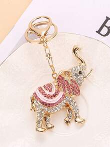 1pc Rhinestone Creative Cartoon Elephant Keychain, Cute Bag Charm Car Key Ring For Women - Gold - View 7