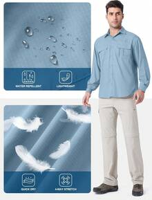 Men's Lightweight UV Protection Safari Shirt For Outdoor Travel - Màu Khaki - Xem 6