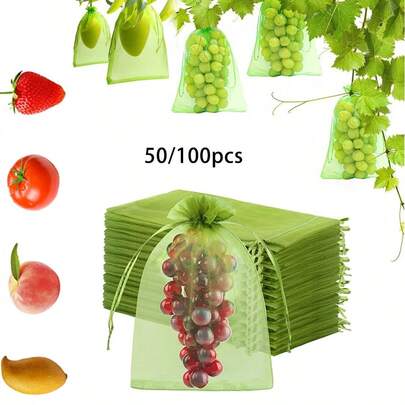50/100 túi bảo vệ trái cây, lưới che phủ cây ăn quả, túi lưới bảo vệ trái cây, túi lưới hữu cơ, túi lưới xanh cho rau củ, có thể tái sử dụng.