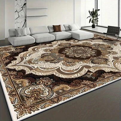 1 قطعة سجادة فاخرة بطراز عتيق باللون الأسود والأبيض والذهبي والبني مع نقش زهري معقد. مصنوعة من مادة الأحمر الفاخر وتزن حوالي 850 جرام، وسمكها حوالي 0.6 سم. سجادة متينة، مضادة للانزلاق، وسهلة التنظيف. متوفرة بأحجام متعددة. مناسبة للمطبخ والغرفة المعيشية والغرفة الصغيرة والنوم والشرفة والحمام والمكتب. خيار ديكور منزلي مثالي.