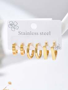 6pcs/Set Retro Geometric Round & Square Hoop Earrings Set, Versatile Daily Wear For Women - Multi-color a - View 3