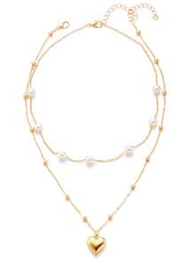 2件套心形珍珠项链，适合女士约会和派对佩戴 - 彩色 - 查看 5