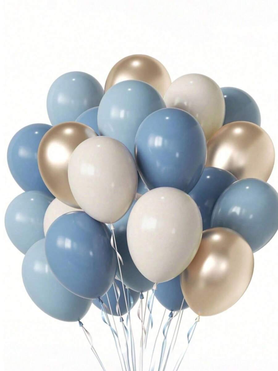 36个金属蓝气球，珍珠蓝气球，马卡龙浅蓝气球，浅蓝气球，适合新娘送礼会、婴儿送礼会、生日派对 - 查看 1