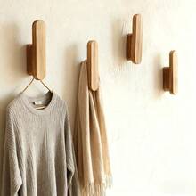 4 piezas Estante de almacenamiento de pared con ganchos de madera | Perchero de entrada de gran resistencia, organizador de ganchos colgantes para baño y dormitorio, diseño minimalista y ahorro de espacio, fácil instalación sin taladrar - Multicolor - Ver 9