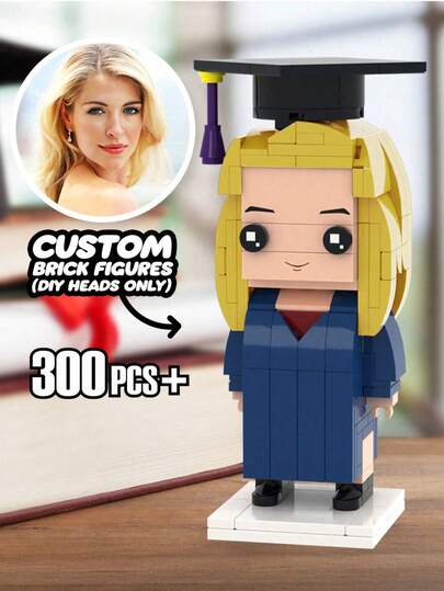 1pc Custom Brick Figure, Personalized Graduation Gifts Brick Figures, Class Of 2026 Memorabilia, Custom Head Brick Figures Personalized Bachelor Of Arts Uniform Brick Figures, Custom Minifigure Gift For Ages 14+ To Adult, Custom Brick People