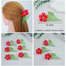 2026新款韩版花朵发夹，多功能爪夹发卡，优雅度假风发饰，欧美风，适合海滩、派对、节日等场合，高端时尚配饰，珍珠装饰，海滩度假发爪，夏季、假日、旅行必备 - 綠色 - 查看 2