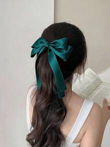 1个闪亮缎带蝴蝶结发夹，长尾设计，适合女性日常、派对和节日佩戴，可爱情人节爪夹，发爪，发卡，学生用品，优雅，学院风，蝴蝶结，发饰，头饰，发夹 - 綠松石色 - 查看 8