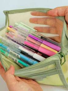 1pc Personalized Transparent Large Capacity Pencil Case, Fashion Minimalist Pencil Bag, High Capacity Nylon Mesh Breathable Pencil Pouch, Exam/Student Stationery Bag, Mesh Pencil Storage Bag, Minimalist Student Supplies Box, Back To School Study Essentials - Multicolor - View 3