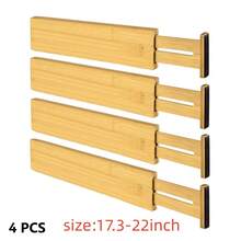 Bộ 4 vách ngăn ngăn kéo bằng tre, dụng cụ sắp xếp ngăn kéo nhà bếp bằng tre có thể điều chỉnh, dụng cụ sắp xếp ngăn kéo mở rộng cho phòng ngủ, nhà bếp, bàn trang điểm và ngăn kéo tủ, kích thước 17.3-22 inch, 12.2-17.3 inch - Xem 2