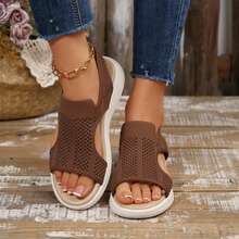 Summer Travel Wedges Sandals For Women Comfortable Ankle Strap High Heel Wedges Beach Open Toe Walking Shoes Outdoor Platform Sandals - 咖啡棕 - 查看 7