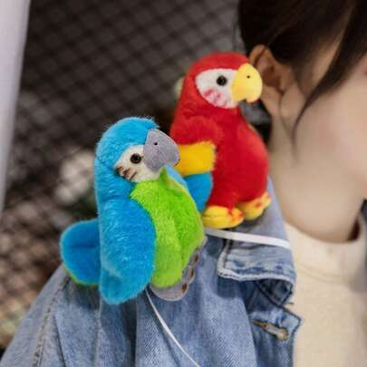 1pc Parrot Plush Doll Magnet Attached Figurine, Can Stand, Travel Accessory, Children Comfort Doll, Holiday Gift