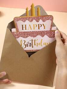 1pc Pink & Gold Cake Fold Money Card, Birthday Greeting Card, Birthday Party Surprise Gift Fold Money Card Gift Card - Birthday Cards - View 3