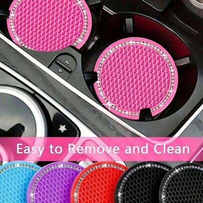 1pc Car Cup Coaster, Bling Cup Holder Insert Coasters,Universal Auto Non-Slip Cup Holder Embedded In Ornaments Silicone Coaster, Car Interior Accessories Mat,7cm/2.75 Inch Soft Crystal Rhinestone Rubber Pad Set Round Auto Drink Coaster Car Interior Accessories