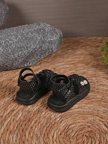 Giày sandal cao cổ thời trang cho trẻ sơ sinh, có khóa dán và dây xích kim loại đan chéo. - màu đen - Xem 3