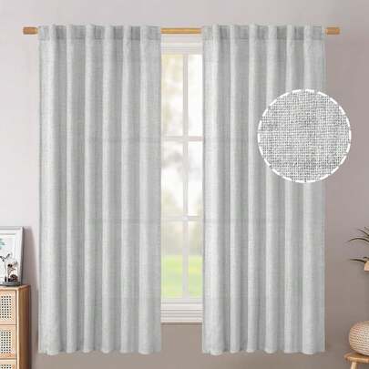 1pc Summer Linen Texture Curtain, Blackout & Breathable Bedroom Curtain, 220g/Sqm Density, Natural Drape, Rod Pocket Design