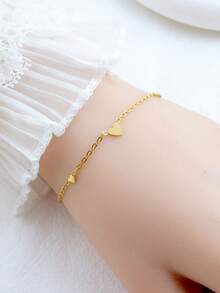 1件装不锈钢镀金极简心形手链，女士款，永不褪色 - 簡約愛心手鍊 - 查看 2