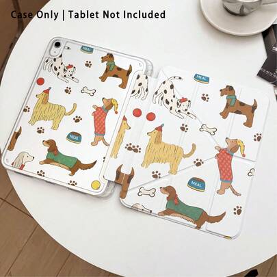 Cute Dog Pattern Acrylic Crystal Clear Tablet Case With Kickstand, Compatible With Samsung A9/A9+/S9/S9FE/A11/A11+/S11/S10 FE/S10 FE+/S10 Lite, Apple Air 5/6, Honor, Matepad, And More, Foldable, Silicone Reinforced Corners, Auto Wake/Sleep, Pen Slot, Multi-Angle Stand - Perfect Daily Protection, Great Gift