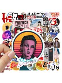 50pcs Glossy Waterproof Cartoon/TV Series/K-Pop/Anime Theme Stickers Suitable For Laptop, Luggage, Water Bottle - Multicolor - View 1