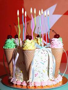 6pcs Pearlescent Macaron Color Roman Column Diamond Pattern Curved Birthday Party Cake Decorative Candles - View 3