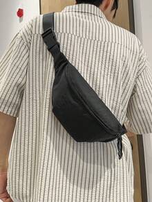 peach tree 1个可调节肩带拉链字母印花休闲单肩胸包/腰包，轻便防水尼龙多隔层男士腰包，适合日常、运动、旅行、街头穿着，桃树图案 - 黑色 - 查看 5