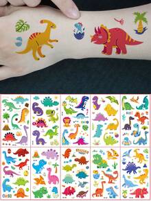 10张110种图案，卡通恐龙纹身贴纸，可爱恐龙防水临时纹身贴纸，身体手臂彩绘趣味贴纸，可持续2-5天 - 彩色 - 查看 2