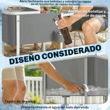 Outsunny Carrito Nevera de 56L con Ruedas, Carro de Bebidas con Estante, Abrebotellas, Recogetapas, Drenaje y Asa, Mesa Nevera Jardín Exterior para Patio, Fiesta, BBQ, 84x38x83 cm, Gris - Gris - Ver 9