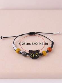 1pc INS Style Woven Bracelet With Small Black Cat Pendant, Suitable For Couples And Girlfriends - Multicolor - View 1