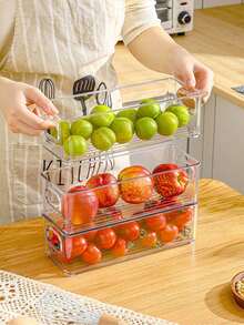 1pc/2sets Transparent Durable Storage Boxes, Stackable Large Capacity Storage Bins, Suitable For Refrigerator, Freezer, Cabinet, Pantry, Kitchen Storage Boxes And Cabinets, Kitchen Accessories, Refrigerator Organizer Boxes, Snack Boxes, Spice Jars, Valentine's Day & Back To School Gifts - Clear - View 11