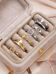 Set de 6 anillos de acero inoxidable con doble capa hueca y micro-incrustaciones de rhinestone, elegante y brillante, adecuado para uso diario, festivales, citas, regalo - Multicolor - Ver 2