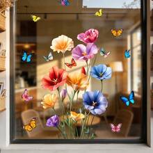 1/3pcs Colorful Floral Window Stickers, Vibrant Orchid, Tulip And Butterfly Decorations, Removable Anti-Collision Glass Stickers, Suitable For Living Room, Kitchen, Home Decor - Tulips and Orchids - View 11
