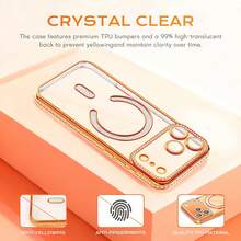 1个粉色电镀磁性奢华水晶水钻镶嵌闪亮C形软TPU透明防刮防摔手机壳，适用于苹果17Pro/17ProMax/Air/17/17E/16Pro/16ProMax/16Plus/16/16E/SE4/15Pro/15ProMax/15Plus/15/14Pro/14ProMax/14Plus/14/13Pro/13ProMax/13/12Pro/12ProMax/12/11ProMax/11/11Pro - 粉色 - 查看 6