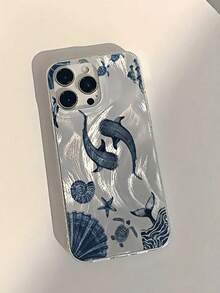 海洋主题单件手机壳，鲸鱼、海星、贝壳等海洋元素图案，优雅羽毛般柔软的IMD材质，全包覆式设计，兼容 16、15、14、13、12、11、17 Pro/Max/Plus/XR/7/8 - 彩色 - 查看 2