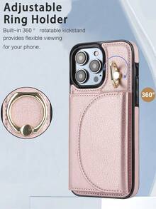 AWQUER PU Faux Leather Wallet Case Suitable For IPhone 17 Air 17E 16E 16 15 14 13 12 11 Pro X XS Max XR 8 7 Plus SE 5G 2022 2020 SE3 SE2 Kickstand Card Slots Mobile Phone Bag Cover With Finger Ring Holder - Rose Gold - View 5