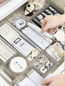 1个/2个/3个/4个/6个装透明收纳盒，大容量桌面整理盒，多功能浴室收纳盒，适用于存放化妆品、文具、便签、文件及其他杂物。适用于家庭、学校、办公室，母亲节礼物佳选。 - 透明 - 查看 5