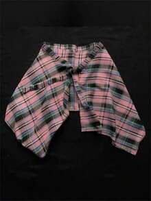 1pc Tie-Waist Asymmetric Plaid Hem Lace Skirt Overlay, Street Dance Costume Accessory - Multicolor - View 3