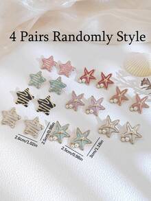 4 Pares de Brincos da Moda Feminina, Brincos de Concha de Estrela de Estilo Praia de Verão com Pérolas Incrustadas, Brincos Dourados, Novos Brincos de Gota em Aço Inoxidável para Senhoras, Presente Elegante, Acessórios de Festival, Acessórios de Férias, Brincos Vermelhos Presente do Dia das Mães Páscoa, Uso Diário, Joias Volumosas para Festa de Casamento - Dourado - Visão 8