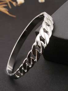 1pc Polished Chain Link Stainless Steel Bangle, Versatile Elegant Luxury Aesthetic, Suitable For Women's Daily And Party Wear, Gift For Girlfriend, Material, Timeless Classic Design, Minimalist Style For Daily Wear - Chain Bracelet - View 5