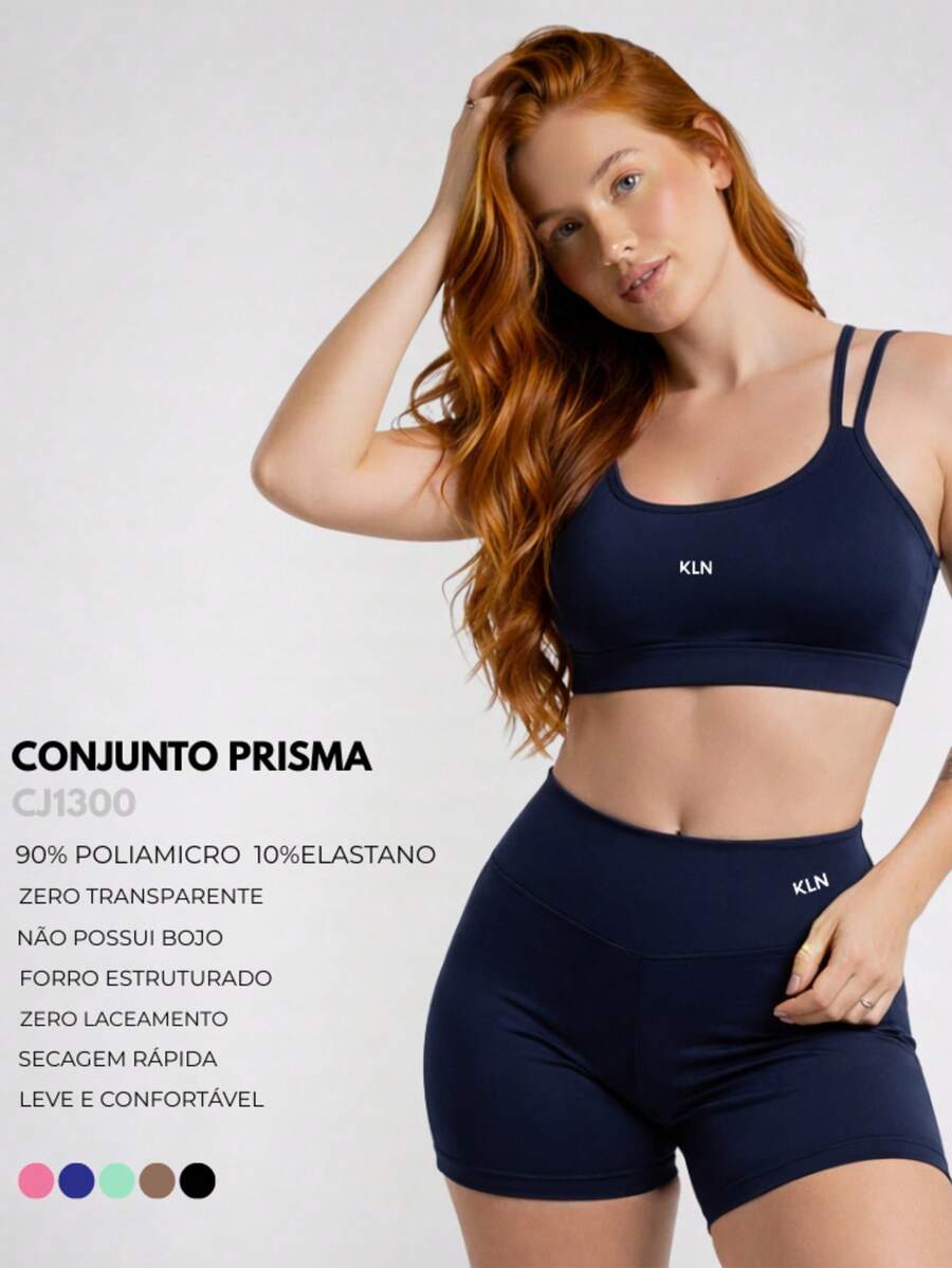 Women's Fitness Set - Polyamide Gym - Shorts With High Waistband, V-Shaped Detail, Sporty Pocket, Strappy Top - No Padding, Zero Transparency - 薄荷綠 - 查看 1