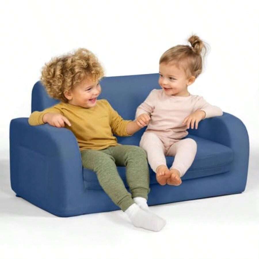 Sofá convertible 3 en 1 extra ancho para niños sofá abierto para tumbona cómodo sillón para niños lavable a máquina sofá cama para niños para divertirse o descansar cómodo azul oscuro - azul oscuro - Ver 1