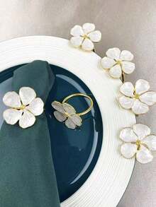 6pcs Zinc Alloy Napkin Ring, Modern Flower Shaped Napkin Ring For Dining Table LG6X - White 6pcs - View 1
